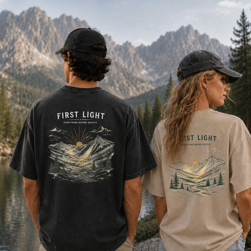 First Light Over the Mountains Vintage Washed T-Shirt