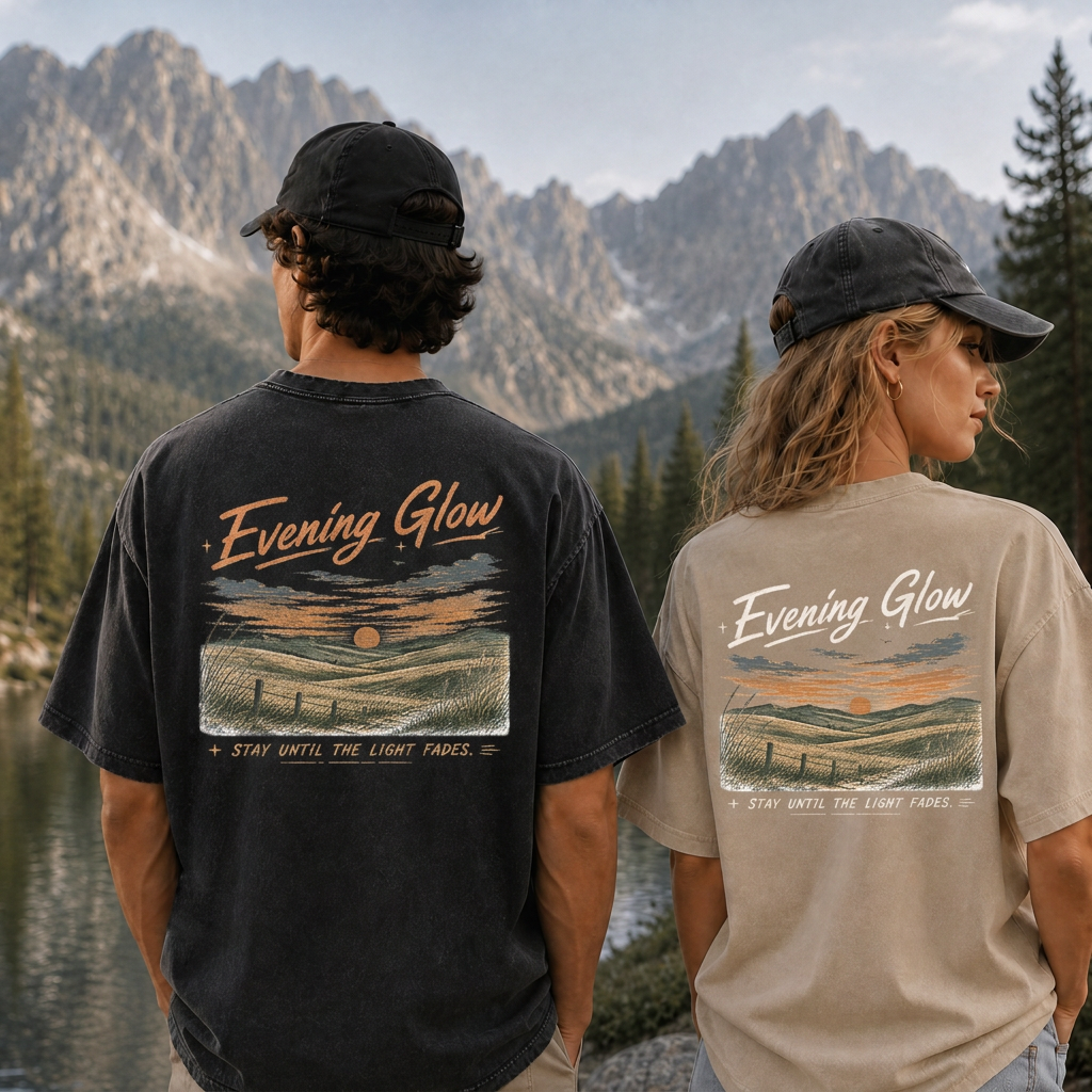 Evening Glow Across Rolling Hills Vintage Washed T-Shirt