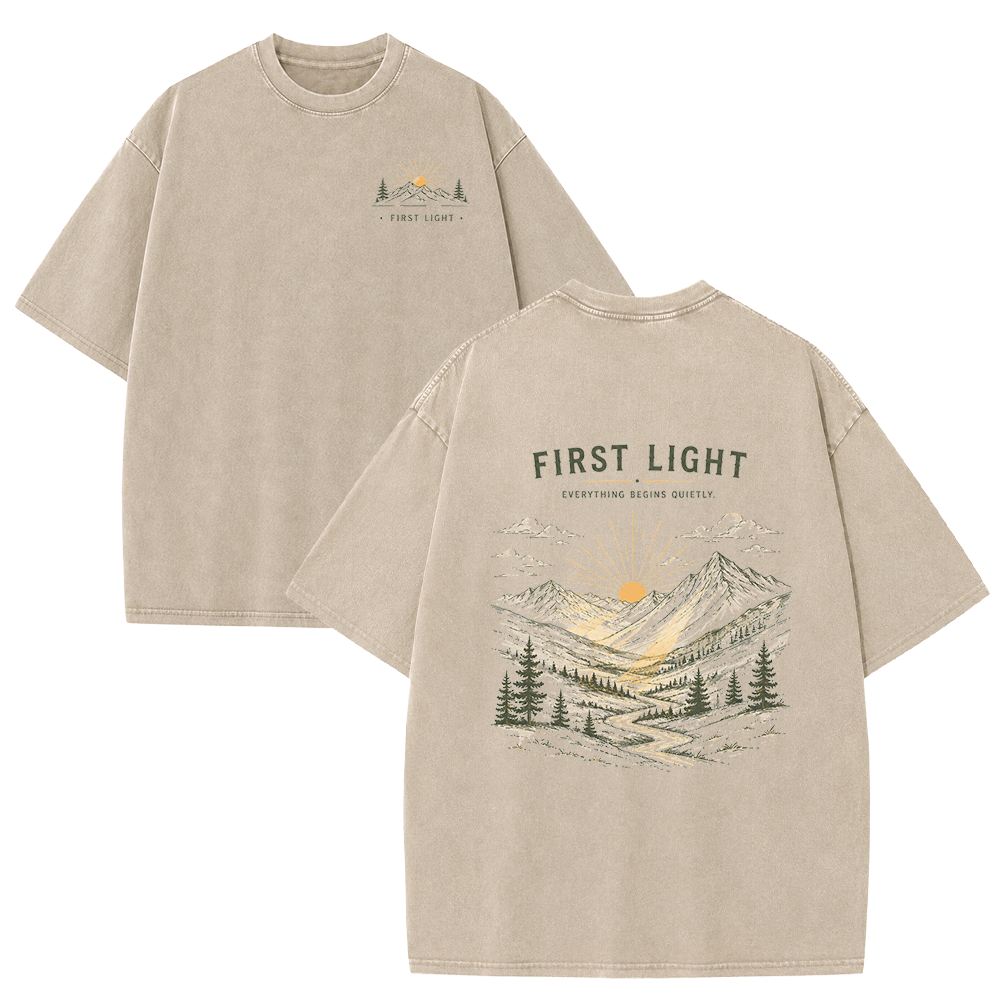 First Light Over the Mountains Vintage Washed T-Shirt