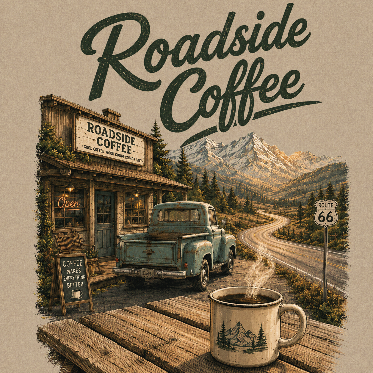 Roadside Coffee Mountain Stop Vintage Washed T-Shirt