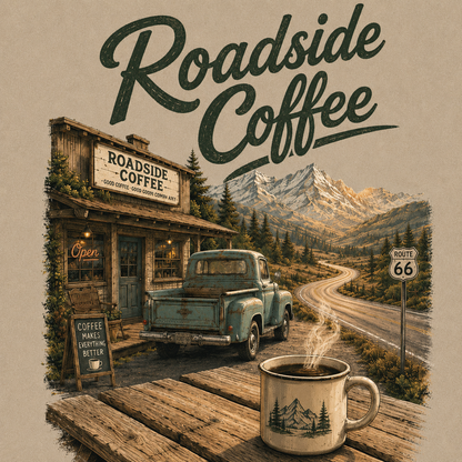 Roadside Coffee Mountain Stop Vintage Washed T-Shirt