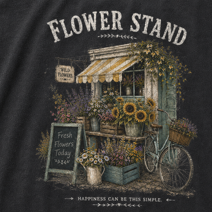 Small Town Flower Stand Graphic Vintage Washed T-Shirt