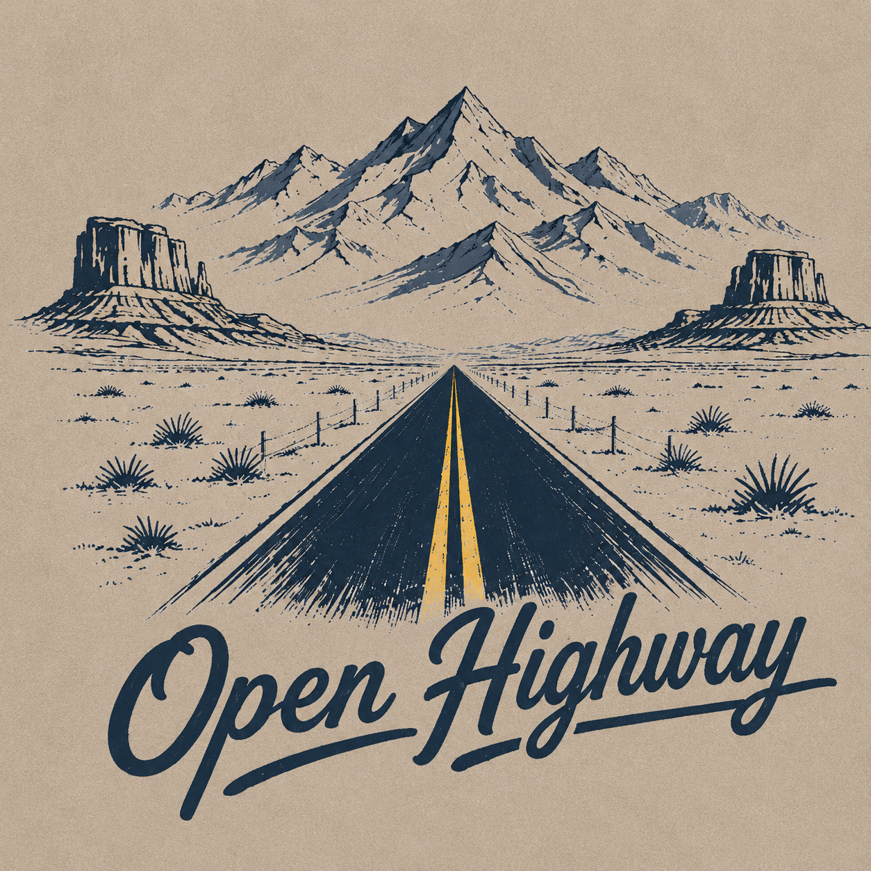 Open Highway Desert Road Vintage Washed T-Shirt