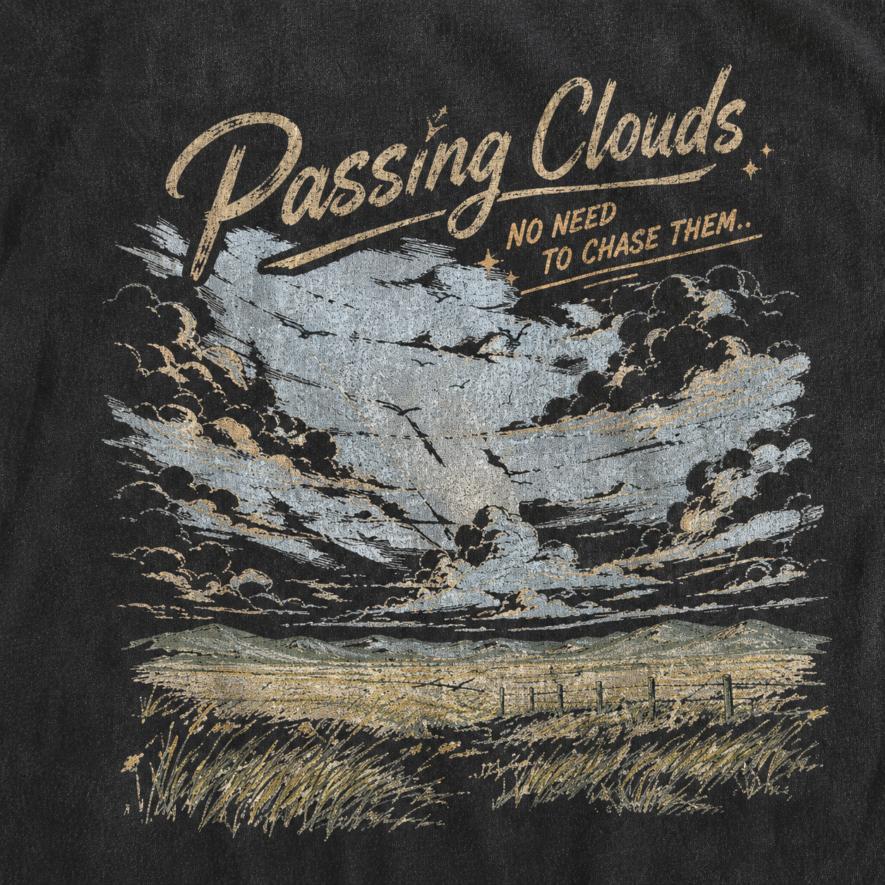Passing Clouds Across Open Fields Vintage Washed T-Shirt