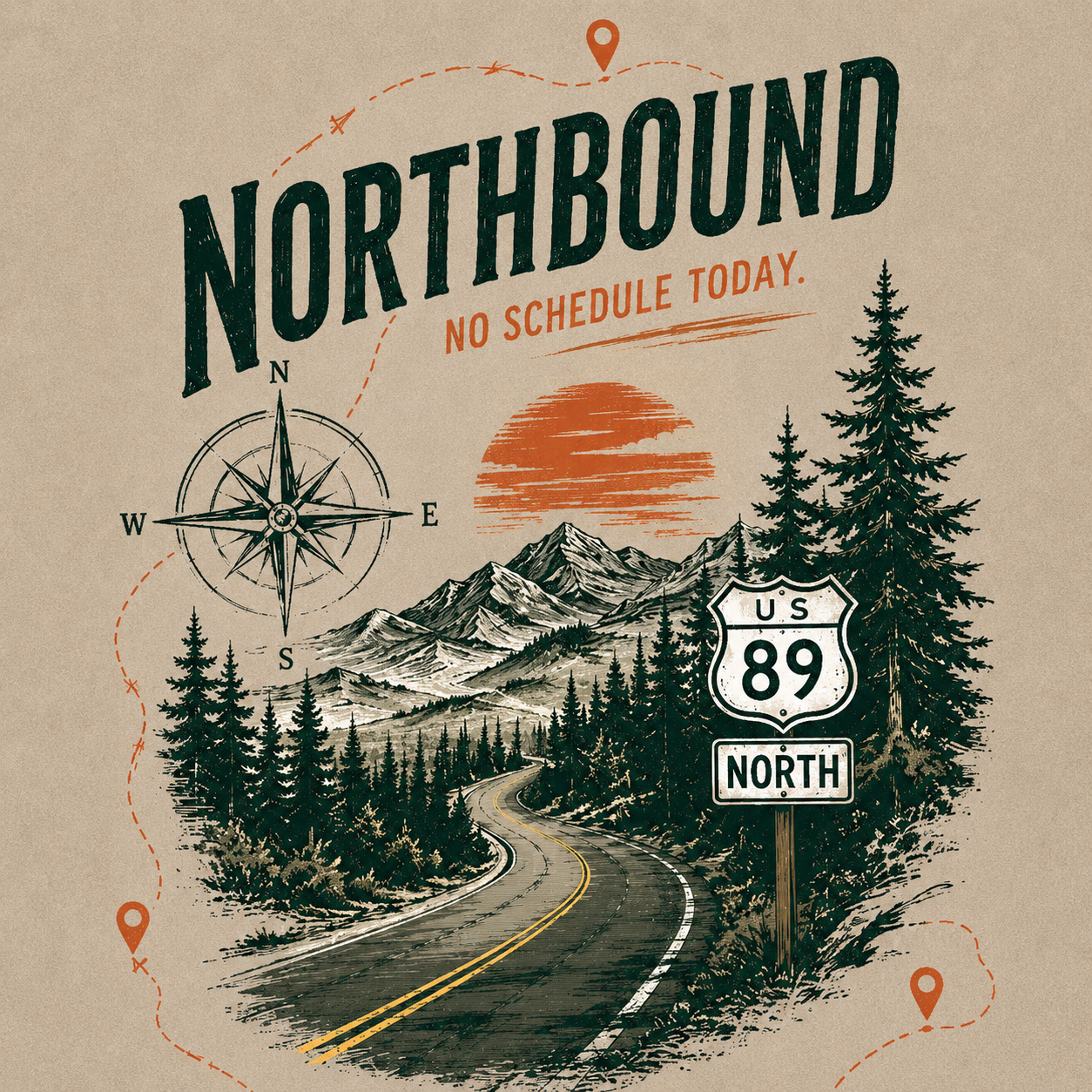Northbound Mountain Route Vintage Washed T-Shirt