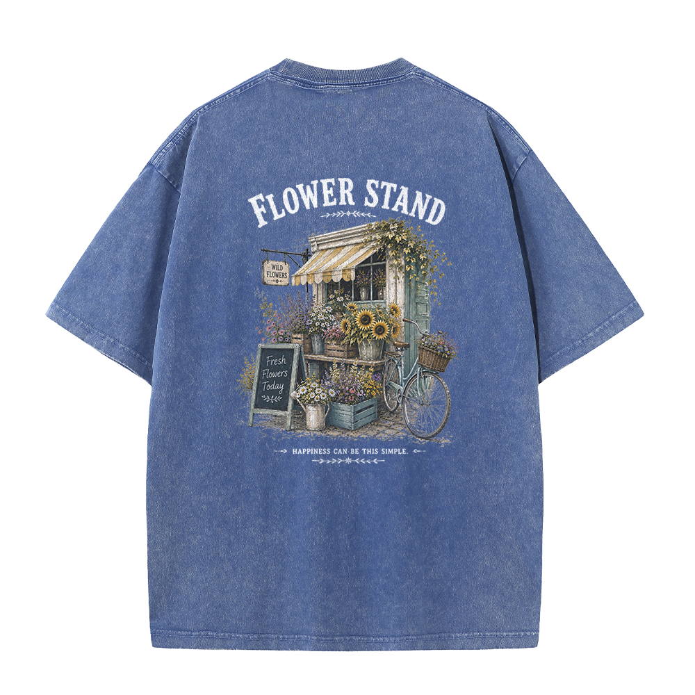 Small Town Flower Stand Graphic Vintage Washed T-Shirt