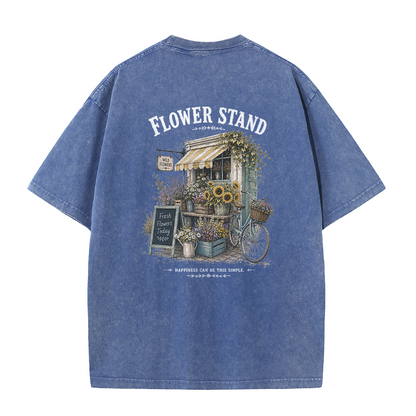 Small Town Flower Stand Graphic Vintage Washed T-Shirt