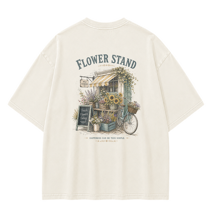 Small Town Flower Stand Graphic Vintage Washed T-Shirt