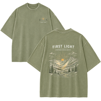 First Light Over the Mountains Vintage Washed T-Shirt