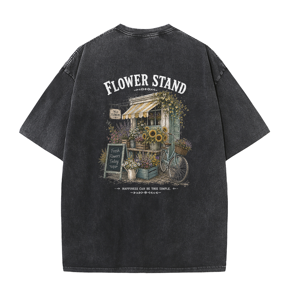 Small Town Flower Stand Graphic Vintage Washed T-Shirt