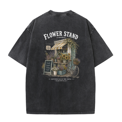 Small Town Flower Stand Graphic Vintage Washed T-Shirt