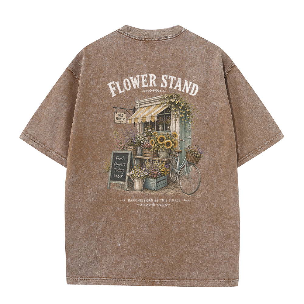 Small Town Flower Stand Graphic Vintage Washed T-Shirt