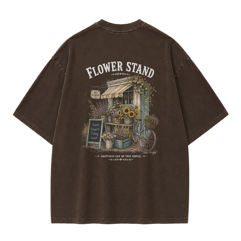 Small Town Flower Stand Graphic Vintage Washed T-Shirt
