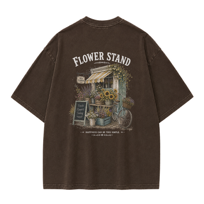 Small Town Flower Stand Graphic Vintage Washed T-Shirt