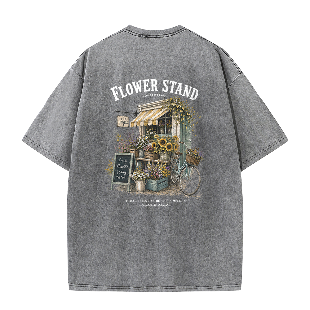 Small Town Flower Stand Graphic Vintage Washed T-Shirt
