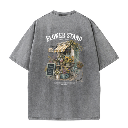 Small Town Flower Stand Graphic Vintage Washed T-Shirt