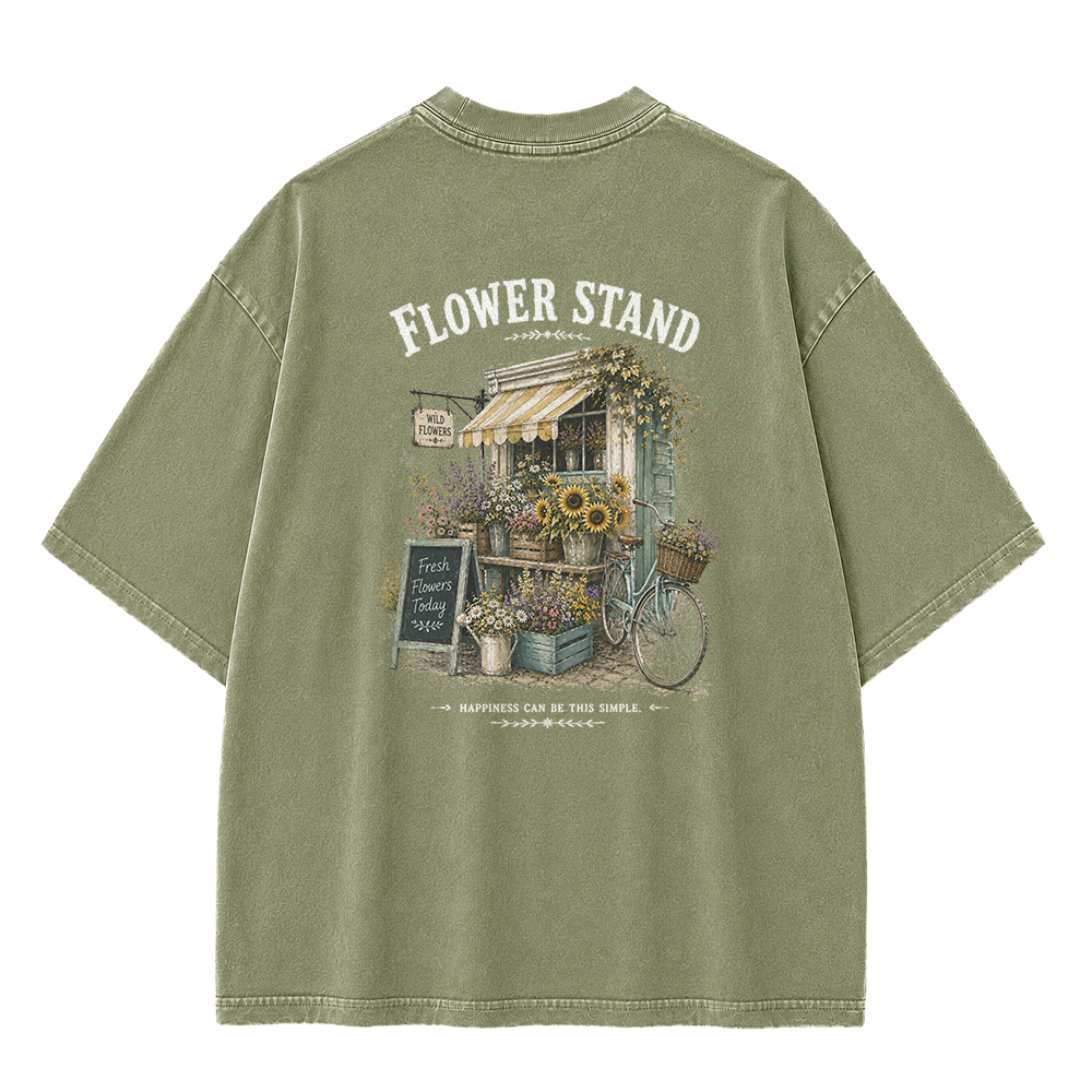 Small Town Flower Stand Graphic Vintage Washed T-Shirt