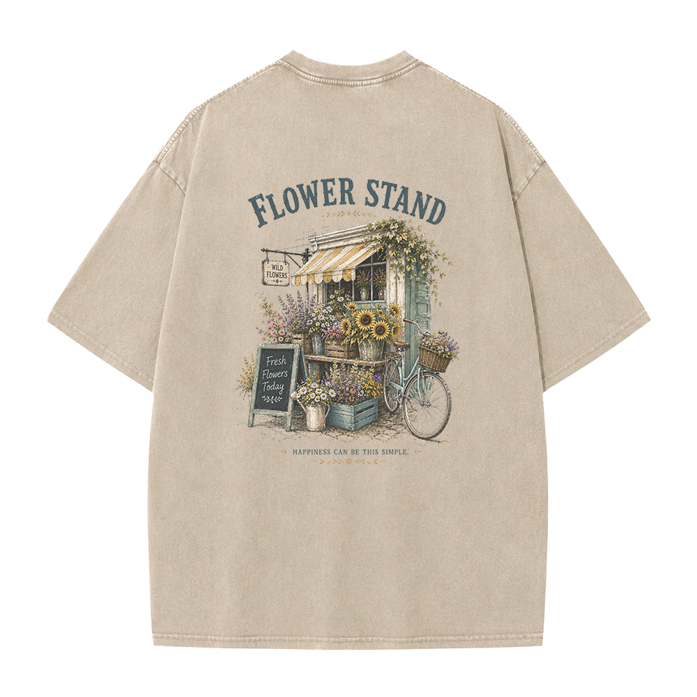 Small Town Flower Stand Graphic Vintage Washed T-Shirt