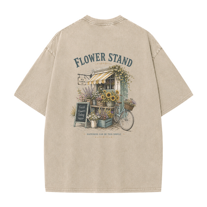 Small Town Flower Stand Graphic Vintage Washed T-Shirt