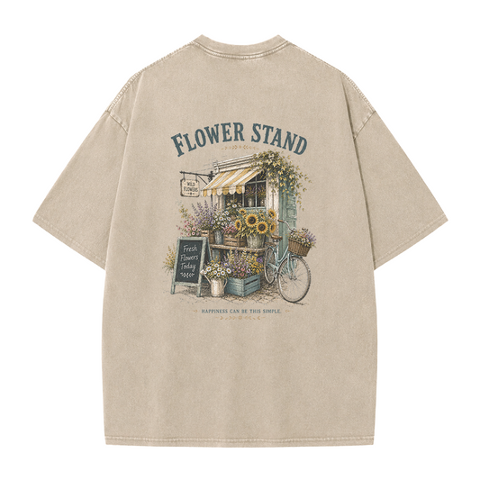 Kleinstadt-Blumenstand Grafik Vintage Washed T-Shirt
