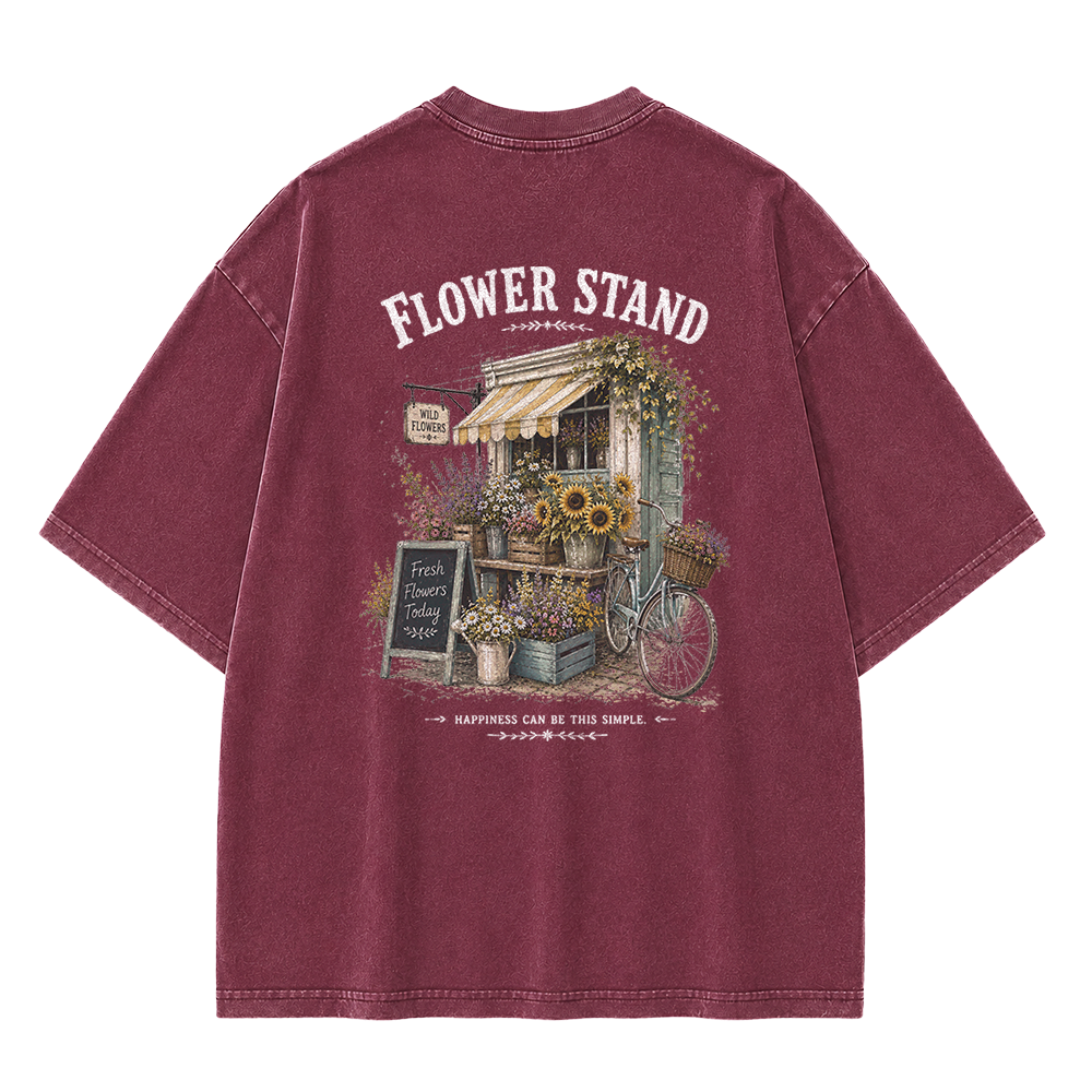 Small Town Flower Stand Graphic Vintage Washed T-Shirt