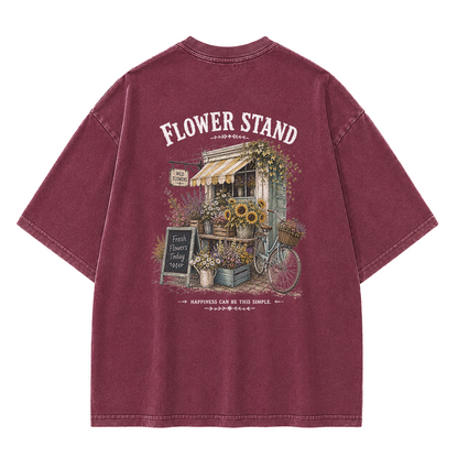 Small Town Flower Stand Graphic Vintage Washed T-Shirt